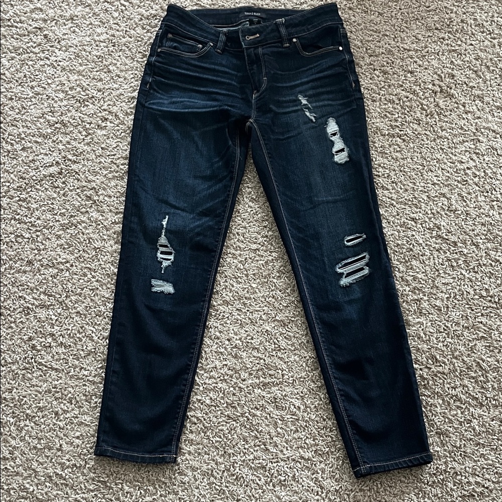 White House Black Market Dark Blue Distressed Skinny Jeans